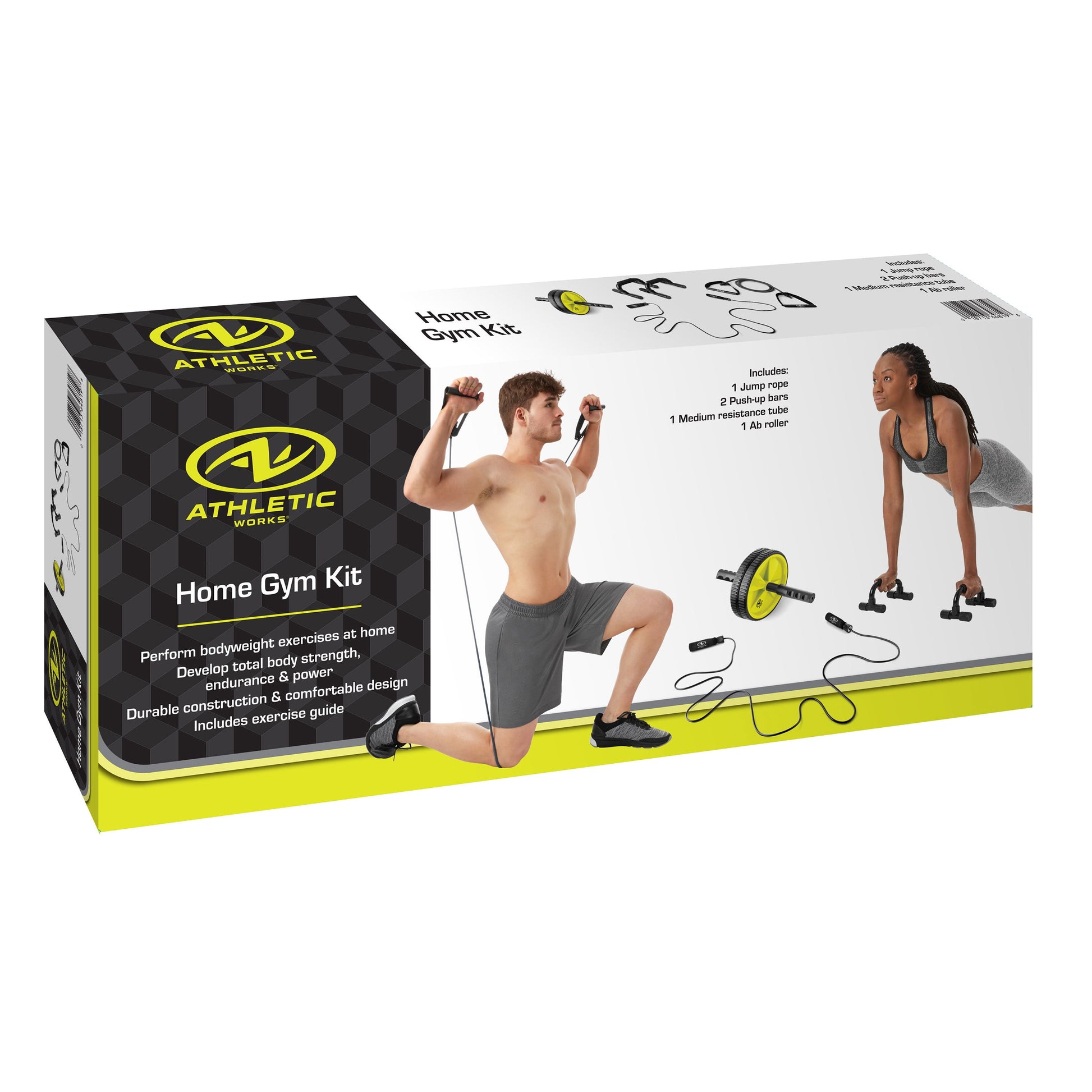 Home Gym Kit, Includes Resistance Tube, Ab Wheel, Jump Rope and Push-Up Bars